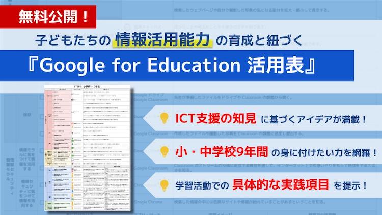 【無料公開】子どもたちの情報活用能力を着実に育む『Google for Education™ 活用表』をリリースいたします！